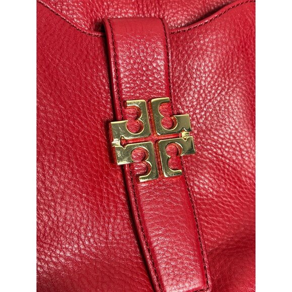 Tory Burch Plaque Large Pebbled Leather Tote in Kir Royale - Picture 4 of 8